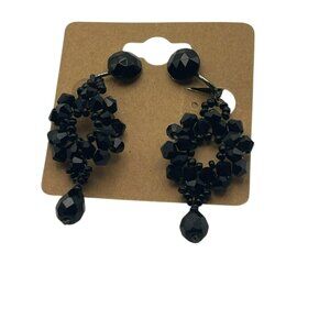 **Black Dangle Gemstone Clip-On Earrings